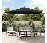 Hanging parasol Black 350cm Solar 24 LED Fabric Crank Tilt 8 Ribs UV-protective