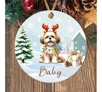 Hanging Personalised Non-Sporting Dog Breed Christmas Tree Bauble - Bulldog, Lhasa Apso, Poodle, Schnauzer Custom Decor Dog Name Gift (Lhasa Apso, MDF Wood - Indoor Use Only)
