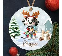 Hanging Personalised Non-Sporting Dog Breed Christmas Tree Bauble - Bulldog, Lhasa Apso, Poodle, Schnauzer Custom Decor Dog Name Gift (Dalmatian, MDF Wood - Indoor Use Only)