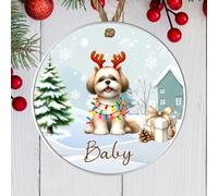 Hanging Personalised Non-Sporting Dog Breed Christmas Tree Bauble - Bulldog, Lhasa Apso, Poodle, Schnauzer Custom Decor Dog Name Gift (Lhasa Apso, Acrylic - Indoor & Outdoor Use)
