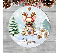 Hanging Personalised Non-Sporting Dog Breed Christmas Tree Bauble - Bulldog, Lhasa Apso, Poodle, Schnauzer Custom Decor Dog Name Gift (French Bulldog, MDF Wood - Indoor Use Only)