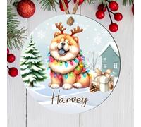 Hanging Personalised Non-Sporting Dog Breed Christmas Tree Bauble - Bulldog, Lhasa Apso, Poodle, Schnauzer Custom Decor Dog Name Gift (Chow Chow, MDF Wood - Indoor Use Only)