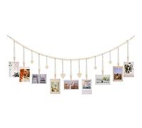 Hanging Photo Display - Boho Photo Display with Wooden Clips and Beads - DIY Picture Frames Collage Wall Decor for Home, Office, Bedroom & Nursery Room