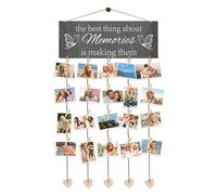 Hanging Photo Display, Photo String with Clips Collage Pictures Frames Set Personalised Gifts with 20 Wooden Clips, 6 Ropes and 5 Heart-shaped Decorations