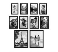 Hanging Picture Frames - Set of 10 | Black Photo Frame 3 Sizes | Wall Mountable or Free Standing | Vertical or Horizontal | Photo Wall Display | Pictures for Hallway | Includes 6x4, 7x5 and 10x8 Inch