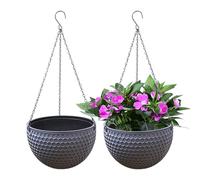Hanging Plant Basket, Outdoor Hanging Planter | 2 Resin with Drainage Holes - Multifunctional with Strong Charging Stand and Self Watering for , Ceilings