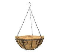 Hanging Plant Basket - Round Metal Wire Planter with Coco Liner, Compact Outdoor Pot Holder with Chain, Heart Pattern Design, Garden Porch Lawn Decoration, for Flowers Greenery