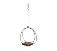 Hanging Plant Rack with Iron Ring and Wooden Base for Vertical Greenery Placement in Modern Apartment or Loft Settings (D)
