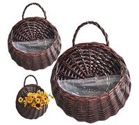 Hanging Planter 2Pcs Natrual Rattan Planter Vintage Wall Hanging Basket Storage Plant Basket Rattan Wall Hanging Flower Pot for Home Garden Indoor Plants, Dark Brown Plant Basket Hanging Basket Rattan