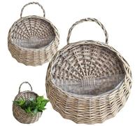 Hanging Planter 2Pcs Natrual Rattan Planter Vintage Wall Hanging Basket Storage Plant Basket Rattan Wall Flower Pot for Home Garden Indoor Plants, Grey