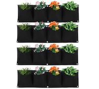 Hanging Planter Bags, 4Pcs 4 Pocket Reusable Degradable Wall Vertical Planter Grow Container, Vertical Felt Planting Bag, Vertical Garden Planter for Planting Flowers Strawberries Vegetables(Black)