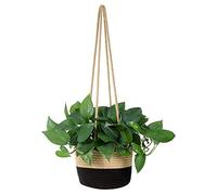 Hanging Planter Basket Jute Rope Woven Plant Hangers Indoor Hanging Plant Holder Up to 7" Pot Macrame Modern Storage Organizer Home Decor (Jute-Black)