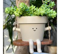 Hanging Planter Swing Face Plant Pot - Cute Resin Head Planters with Drainage Hole Indoor Outdoor Plant Holder, Succulent/String of Pearls Flower Pots, Unique Sitting Sway Pots, Gift Ideas for Mother