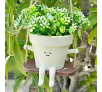 Hanging Planter Swing Smiley Face Plant Pot - Cute Rocking Head Flower Pots with Drainage Hole for Indoor Outdoor Succulent Cactus Plants String of Pearls Gift Ideas for Mother's Day and Christmas