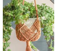 Hanging Planter with Patterns,2Packs Macrame Plant Hangers Indoor Macrame for up to 8 inch Pot Crochet Boho Plant Hanger Holder for Indoor Outdoor with 2S Shaped Stainless Steel Hooks (Caramel)