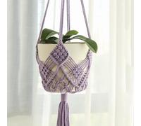 Hanging Planter with Patterns,2Packs Macrame Plant Hangers Indoor Macrame for up to 8 inch Pot Crochet Boho Plant Hanger Holder for Indoor Outdoor with 2S Shaped Stainless Steel Hooks (Purple)