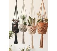 Hanging Planter with Patterns,4Packs Macrame Plant Hangers Indoor Macrame for up to 8 inch Pot Crochet Boho Plant Hanger Holder for Indoor Outdoor with 4S Shaped Stainless Steel Hooks (4colors)