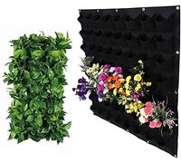 Hanging Planting Grow Bags, 64 Pockets Hanging Vertical Wall Planter Wall Mounted Grow Bag Outdoor Indoor Gardening Vertical Greening Flower Container, Planting Bags Storage Bags(1.0 m × 1.0 m, Black)