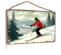 Hanging Plaque Sign A Skier Descends A Snowy Slope In A Picturesque Mountainous Landscape. Funny Bathroom Signs The Room Decorations(20X30CM)