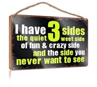 Hanging Plaque Sign I Have 3 Sides: Quiet, Fun & Crazy, Hidden Wooded Sign Funny Bathroom Signs The Room Decorations(20X30CM)