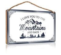 Hanging Plaque Sign I Love You To The Mountains And Back Wooden Sign Outdoor Wooden Signs Hanging Decor Porch(23X35CM)