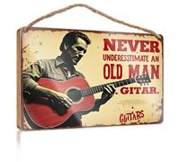 Hanging Plaque Sign Never Underestimate An Old Man With A Guitar Wooded Sign Funny Bathroom Signs The Room Decorations(23X35CM)