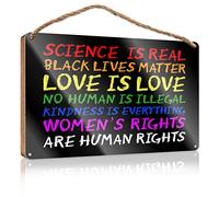 Hanging Plaque Sign Science Is Real Black Lives Matter Blm Love Rainbow Wooden Sign Hanging Wall Signs Decore For Room(15X28CM)