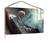 Hanging Plaque Wooden A Man in A Suit Sits in an Armchair with Smoke Rising Beside Him Home Decor Farmhouse Plaque for Front Door(23X35CM)