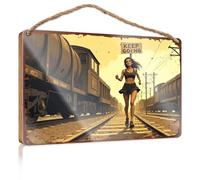 Hanging Plaque Wooden Keep Going: A Woman's Journey On The Rails Home Decor Farmhouse Plaque for Front Door(15X28CM)