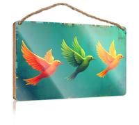 Hanging Plaque Wooden Three Colorful Birds Flying in Formation Home Decor Farmhouse Plaque for Front Door(23X35CM)