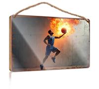 Hanging Porch Sign Flaming Dunk: The Basketball Player'S Epic Leap Wooded Sign Funny Bathroom Wall Art Home Decor Farmhouse(23X35CM)