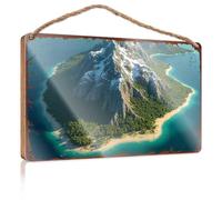 Hanging Porch Sign Island Paradise: Snow-Capped Peaks And Lush Greenery Wooded Sign Funny Bathroom Wall Art Home Decor Farmhouse(20X30CM)