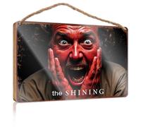 Hanging Porch Sign Scary Red Devil Face With Hands On Cheeks - The Shining Horror Po Wooded Sign Funny Bathroom Wall Art Home Decor Farmhouse(15X28CM)