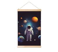 Hanging Posters Wooden Shaft Canvas Prints Wall Art Astronaut solar system planets Painting Hanging Scroll Painting Wall Banner Modern Artwork Decor for Home Ready to Hang 20"x30"