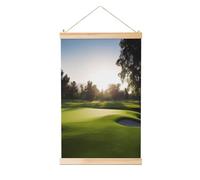 Hanging Posters Wooden Shaft Canvas Prints Wall Art Golf Course Painting Hanging Scroll Painting Wall Banner Modern Artwork Decor for Home Ready to Hang 16"x24"