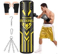 Hanging Punching Bag for Adults, 4ft PU Leather Heavy Boxing Bag Set, Heavy Punching Bag Kicking Boxing Bag for Training Karate Kickboxing Home Gym