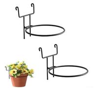 Hanging Railing Flower Pot Holders, 2-Pack Wrought Iron Plant Brackets for Balcony, Wall-Mounted Garden Rack for Succulents Pothos, Black METALs Stand 18x16cm(2pcs)
