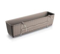 Hanging Rattan-Style Self Watering Flower Box Planter Rectangular Plastic Balcony & Fence Basket with Hooks - Weather-Resistant Indoor/Outdoor Window Box (Mocca, L59cm x W15.4cm x H14.2cm)