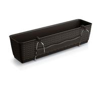 Hanging Rattan-Style Self Watering Flower Box Planter Rectangular Plastic Balcony & Fence Basket with Hooks - Weather-Resistant Indoor/Outdoor Window Box (Umber, L59cm x W15.4cm x H14.2cm)