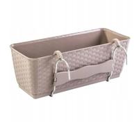 Hanging Rattan-Style Self Watering Flower Box Planter Rectangular Plastic Balcony & Fence Basket with Hooks - Weather-Resistant Indoor/Outdoor Window Box (Mocca, L38.6cm xW15.4cm x H14.2cm)