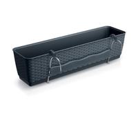 Hanging Rattan-Style Self Watering Flower Box Planter Rectangular Plastic Balcony & Fence Basket with Hooks - Weather-Resistant Indoor/Outdoor Window Box (Anthracite, L59cm x W15.4cm x H14.2cm)