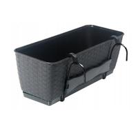 Hanging Rattan-Style Self Watering Flower Box Planter Rectangular Plastic Balcony & Fence Basket with Hooks - Weather-Resistant Indoor/Outdoor Window Box (Anthracite, L38.6cm xW15.4cm x H14.2cm)