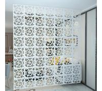 Hanging Room Divider Panel with White Flower Carving Pattern, Wood-Plastic Hollow Out Screen for Living Room, Restaurant, Home Office Decoration