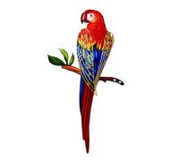 Hanging Scarlet Macaw Parrot Metal Garden Statues Hanging Parrot Decor Ornaments Figurines Sculpture Perching on Branch for Patio Lawn Fence Backyard