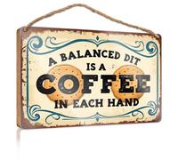 Hanging Sign Decor A Balanced Diet is A Coffee in Each Hand. Summer Wood Hanging Room Accessories for Men(15X28CM)