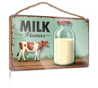 Hanging Sign Decor Milk Bottle With Cow Illustration. Summer Wood Hanging Room Accessories For Men(15X28CM)