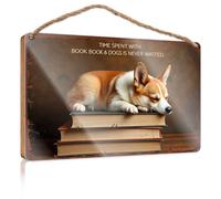 Hanging Sign Decor Time Spent With Books And Dogs Is Never Wasted Wooded Sign Summer Wood Hanging Room Accessories For Men(20X30CM)