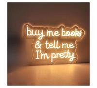 Hanging Signs Buy Me Books & Tell Me I'm Pretty Neon Sign Reading Book Lover Home Library Encourage Reader Room Wall Art Decor 42cmx30cm(A)