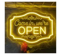 Hanging Signs Come in, We're Open Neon Sign Letter Light Dimmable USB Powered for Bar Retail Store Pub Shop Wall Decor 30cmx22cm(Yellow)