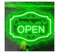 Hanging Signs Come in, We're Open Neon Sign Letter Light Dimmable USB Powered for Bar Retail Store Pub Shop Wall Decor 30cmx22cm(Green)
